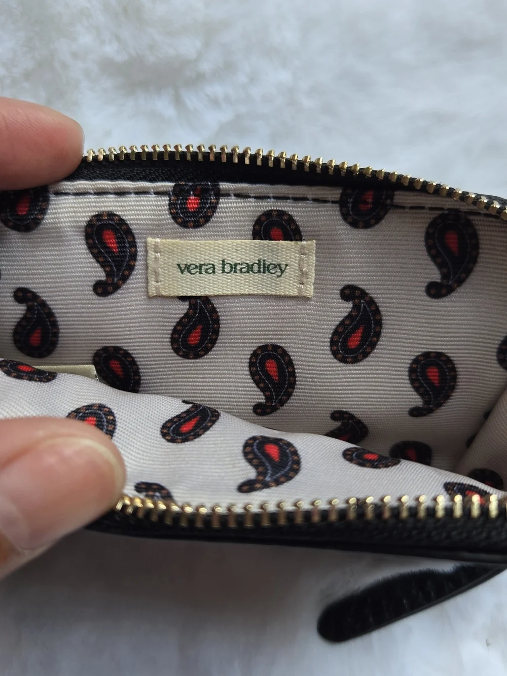 Vera Bradley Classic Black Leather Zip Wallet Wristlet